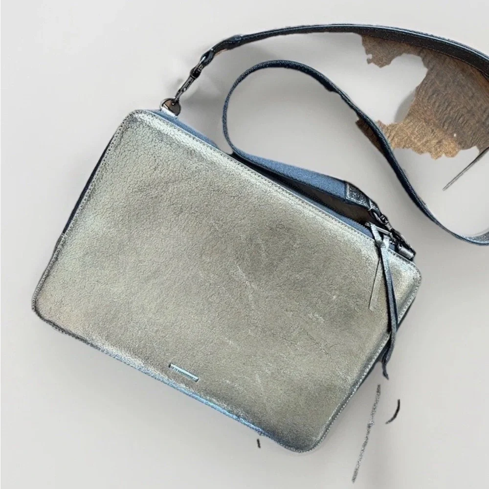 Rebecca Minkoff Regan Satchel Large Pebbled Leather Crossbody Laptop Mettallic